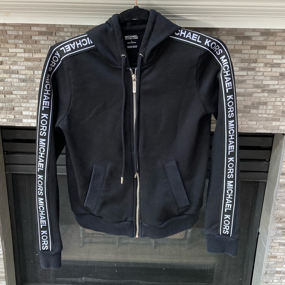 Michael Kors black full zip logo tape hoodie sweatshirt